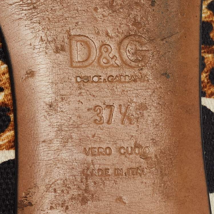 Pre Owned Dolce & Gabbana Tricolor Animal Print and Polka Dot Canvas Bow Ballet Flats Size 37.5