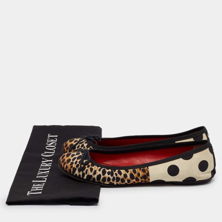Pre Owned Dolce & Gabbana Tricolor Animal Print and Polka Dot Canvas Bow Ballet Flats Size 37.5
