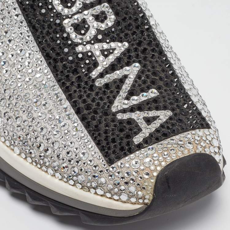 Pre Owned Dolce & Gabbana Silver/Black Fabric  Sorrento Embellished Sneakers Size 37