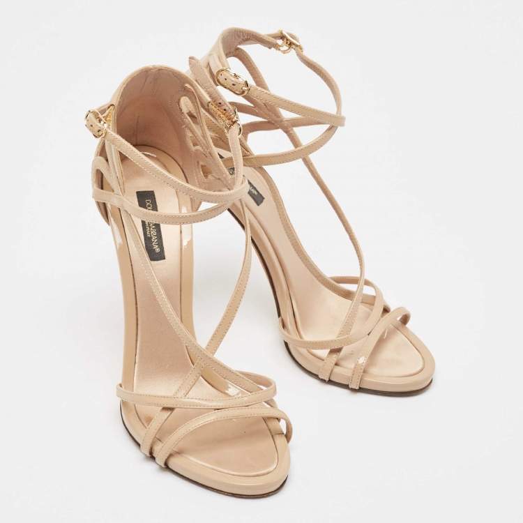Pre Owned Dolce & Gabbana Beige Patent Leather Strappy Sandals Size 38
