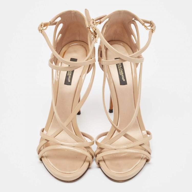 Pre Owned Dolce & Gabbana Beige Patent Leather Strappy Sandals Size 38