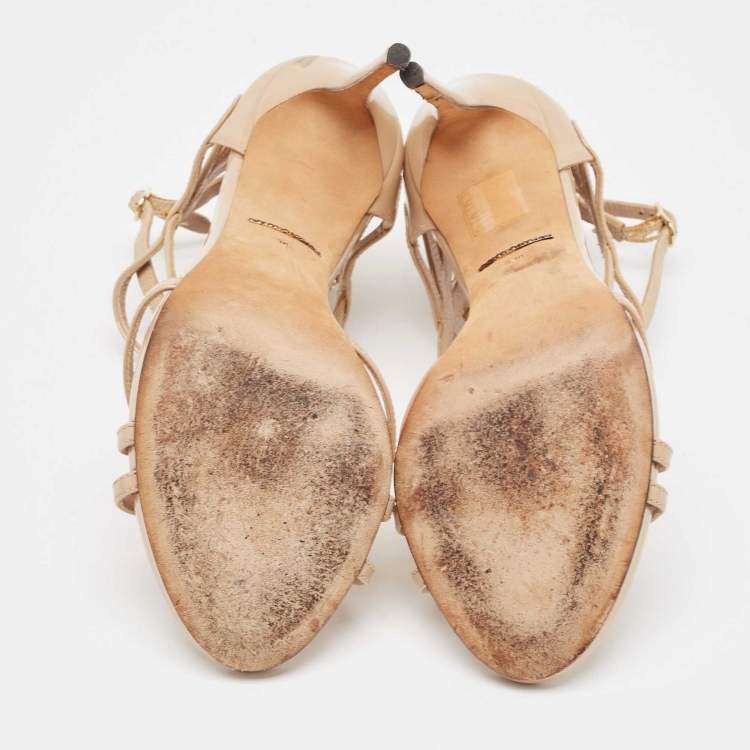 Pre Owned Dolce & Gabbana Beige Patent Leather Strappy Sandals Size 38