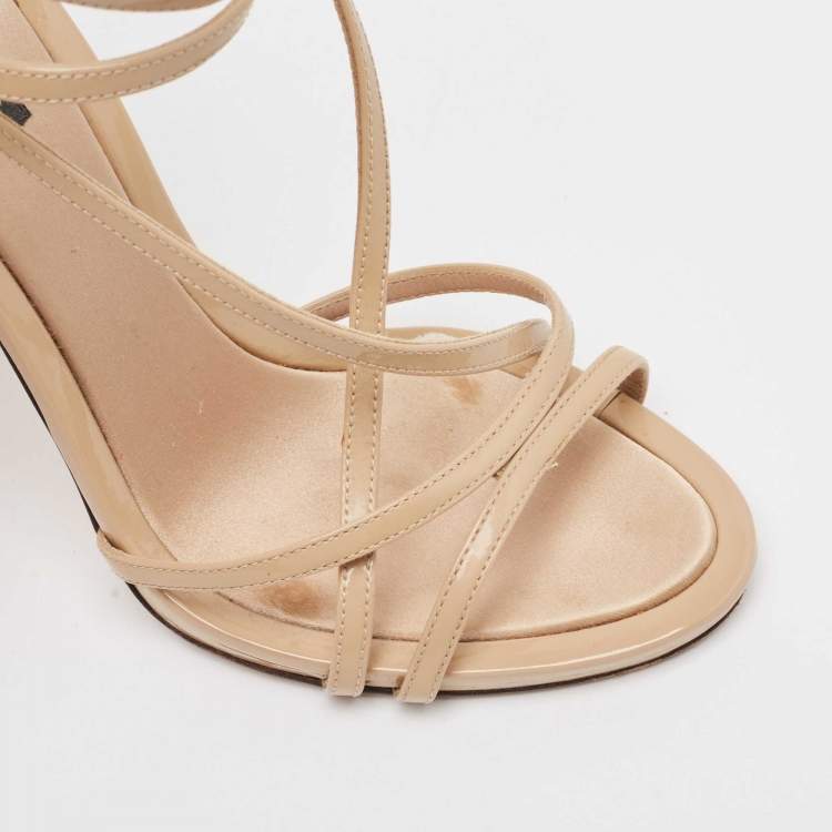 Pre Owned Dolce & Gabbana Beige Patent Leather Strappy Sandals Size 38