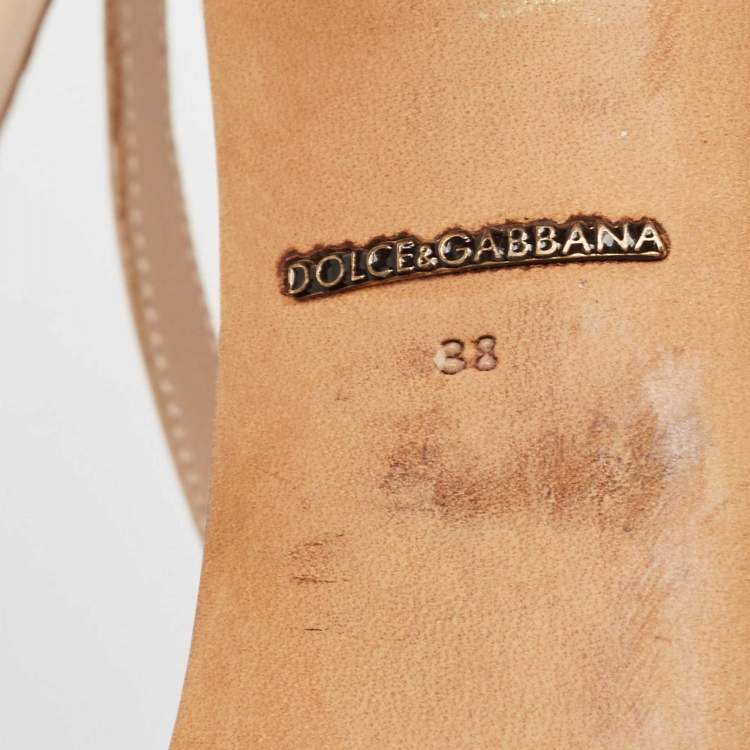 Pre Owned Dolce & Gabbana Beige Patent Leather Strappy Sandals Size 38