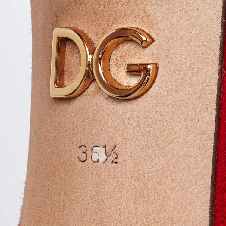 Pre Owned Dolce & Gabbana Red/Gold Leather and Suede Sculpted Ankle Strap Sandals Size 36.5