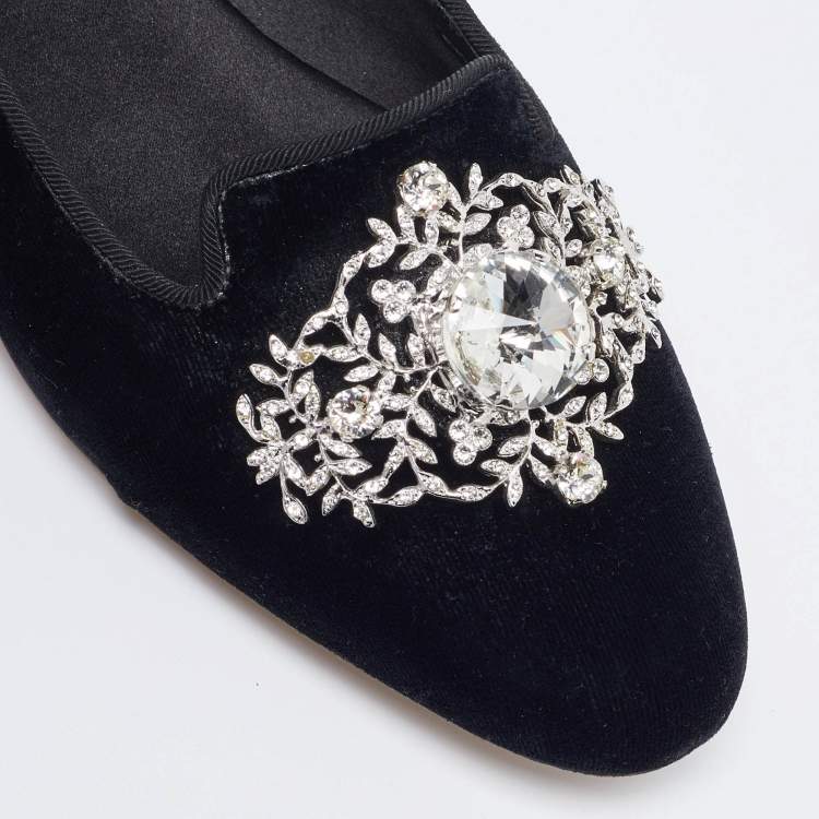 Pre Owned Dolce & Gabbana Black Velvet Crystal Embellished Ballet Flats Size 35