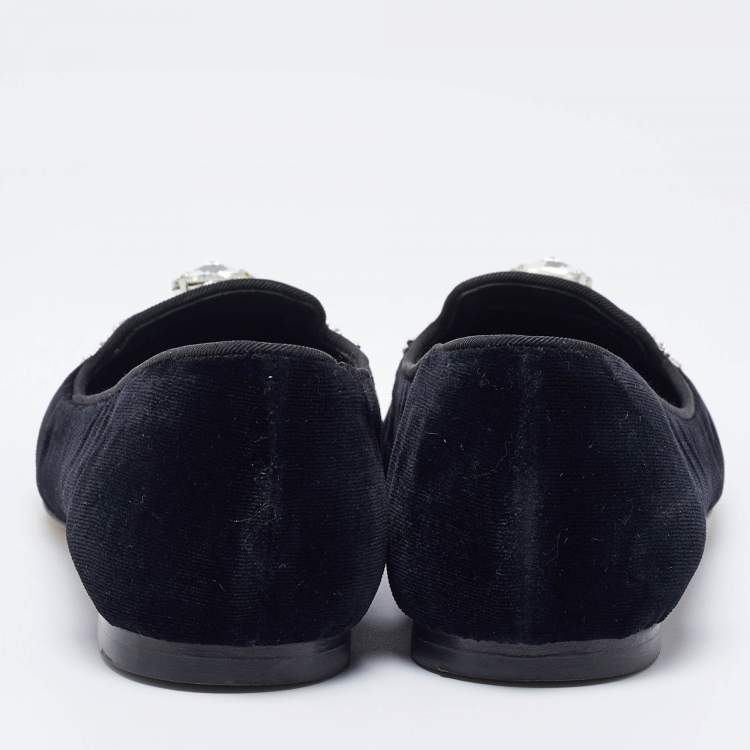 Pre Owned Dolce & Gabbana Black Velvet Crystal Embellished Ballet Flats Size 35