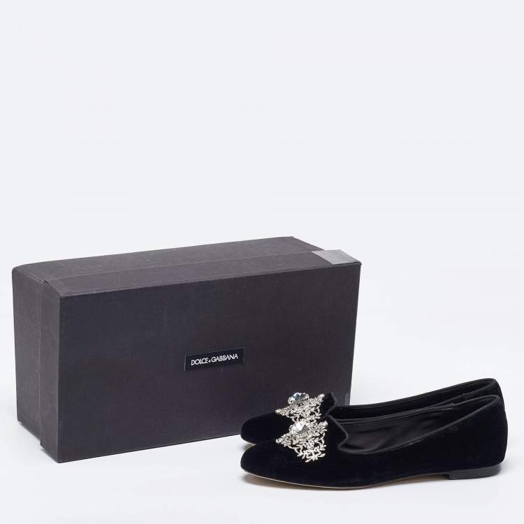 Pre Owned Dolce & Gabbana Black Velvet Crystal Embellished Ballet Flats Size 35