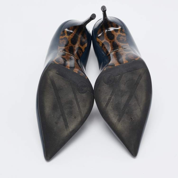 Pre Owned Dolce & Gabbana Navy Blue Patent Leather Pointed Toe Pumps Size 37