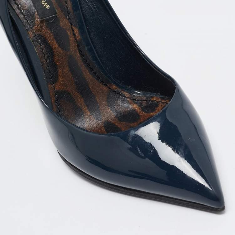 Pre Owned Dolce & Gabbana Navy Blue Patent Leather Pointed Toe Pumps Size 37