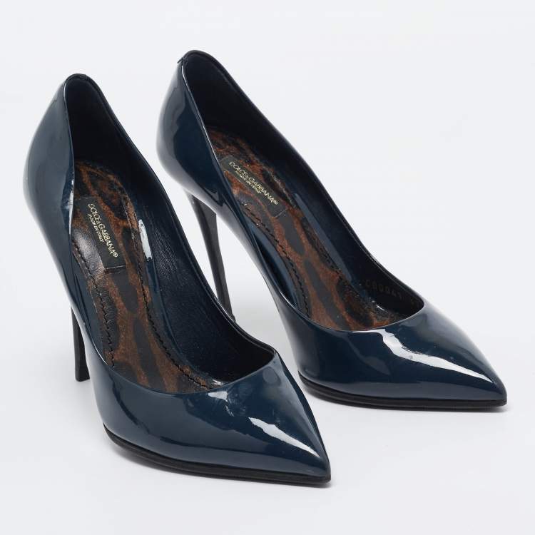 Pre Owned Dolce & Gabbana Navy Blue Patent Leather Pointed Toe Pumps Size 37