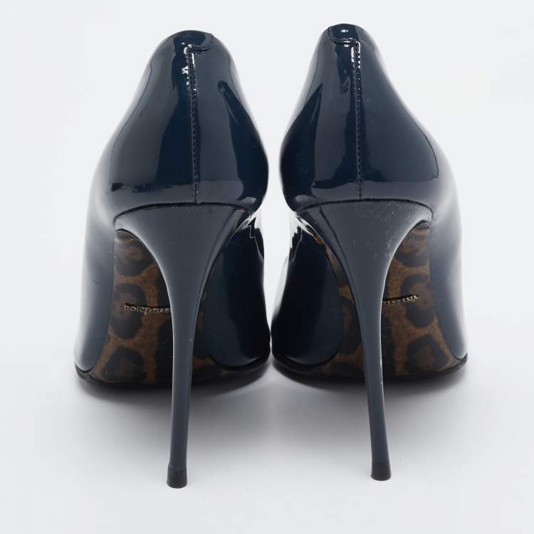 Pre Owned Dolce & Gabbana Navy Blue Patent Leather Pointed Toe Pumps Size 37