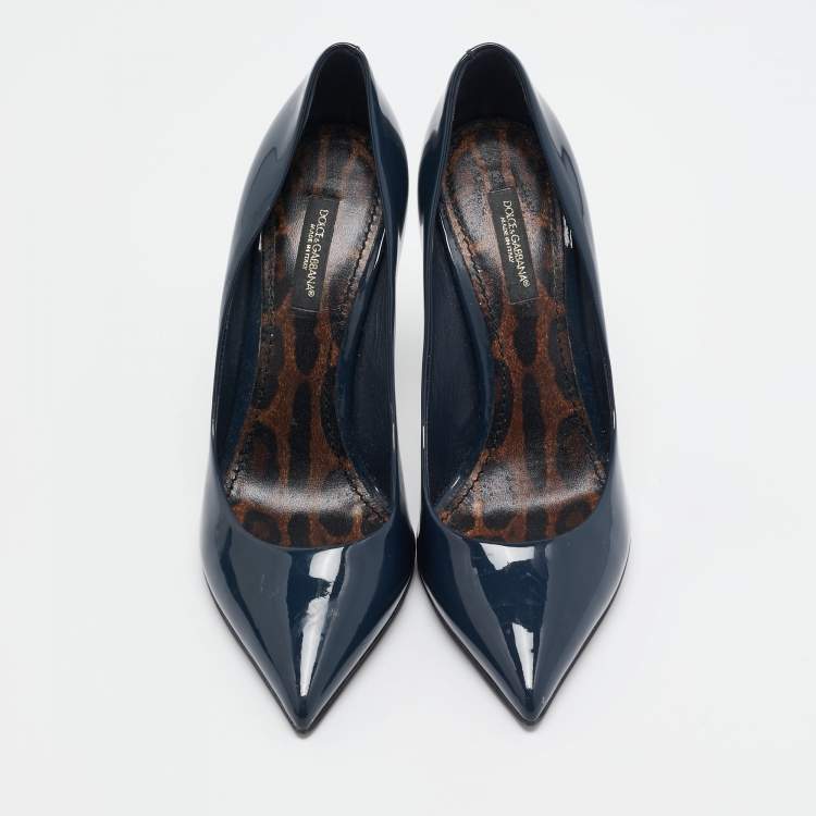 Pre Owned Dolce & Gabbana Navy Blue Patent Leather Pointed Toe Pumps Size 37