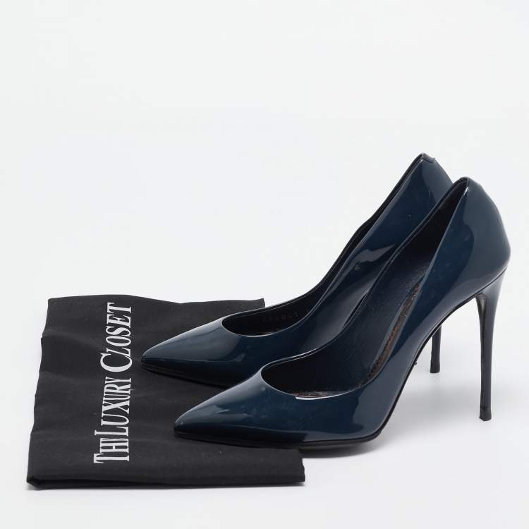 Pre Owned Dolce & Gabbana Navy Blue Patent Leather Pointed Toe Pumps Size 37
