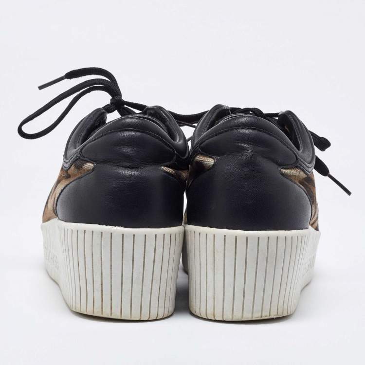 Pre Owned Dolce & Gabbana Black/Brown Leopard Print Canvas and Leather Sneakers Size 40