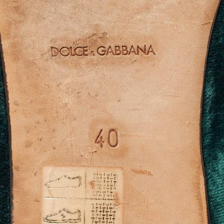 Pre Owned Dolce & Gabbana Green Velvet Crystal Velvet Smoking Slippers Size 40