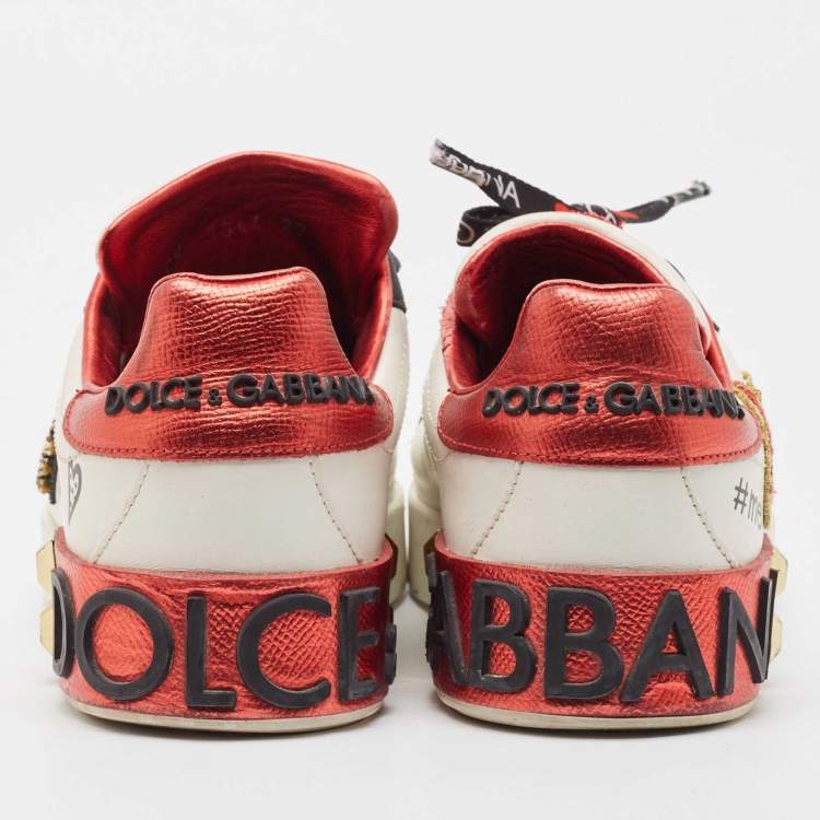 Pre Owned Dolce & Gabbana Multicolor Leather Amore Heart Embroidered Low Top Sneakers Size 37