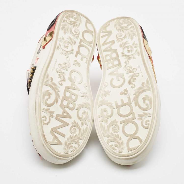 Pre Owned Dolce & Gabbana Multicolor Leather Amore Heart Embroidered Low Top Sneakers Size 37