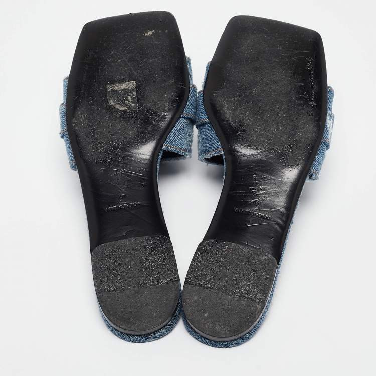 Pre Owned Dolce & Gabbana Blue Denim Embellished Patchwork Flat Slides Size 40