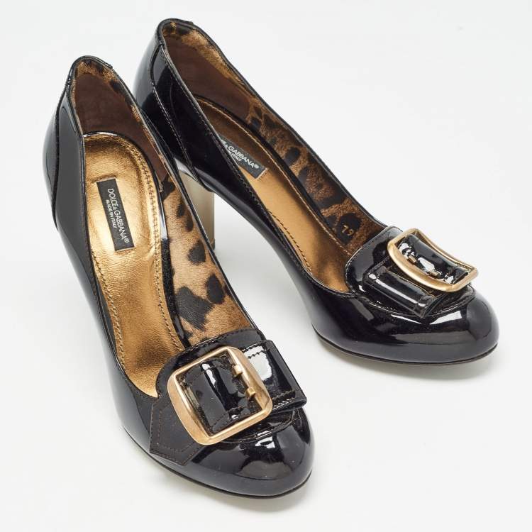 Pre Owned Dolce & Gabbana Black Patent Buckle Detail Pumps Size 39.5