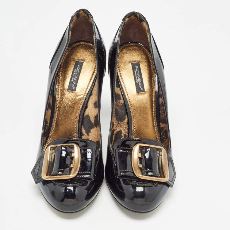 Pre Owned Dolce & Gabbana Black Patent Buckle Detail Pumps Size 39.5