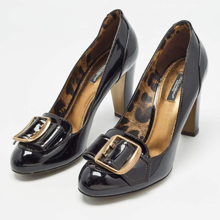 Pre Owned Dolce & Gabbana Black Patent Buckle Detail Pumps Size 39.5