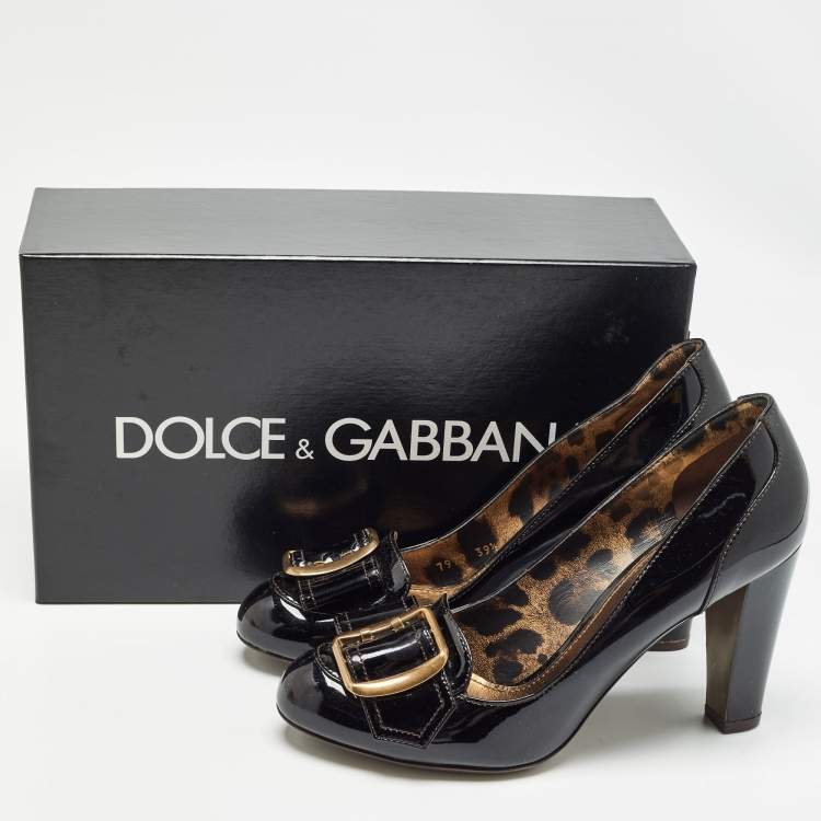 Pre Owned Dolce & Gabbana Black Patent Buckle Detail Pumps Size 39.5