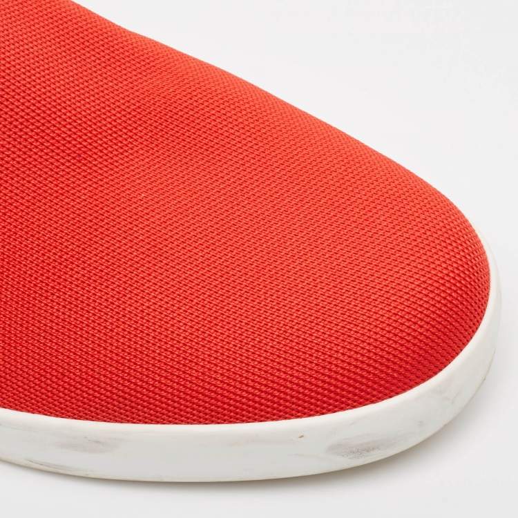 Pre Owned Dolce & Gabbana Red/Black Knit Fabric Portofino Slip On Sneakers Size 44