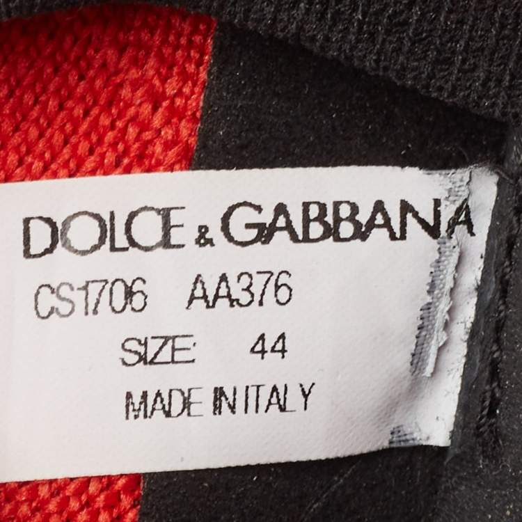 Pre Owned Dolce & Gabbana Red/Black Knit Fabric Portofino Slip On Sneakers Size 44