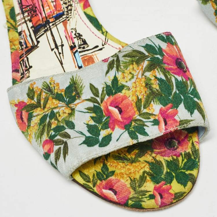 Pre Owned Dolce & Gabbana Tricolor Floral Print Canvas Flat Slide Size 41