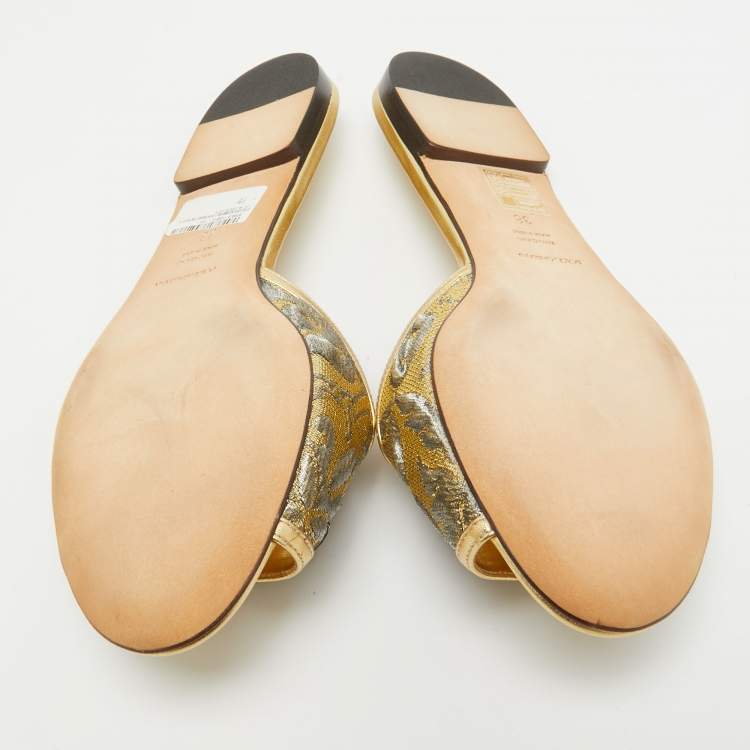 مملوكة مسبقًا Dolce & Gabbana Gold Brocade Fabric Sofia Crystal Embellished Slides Size 38