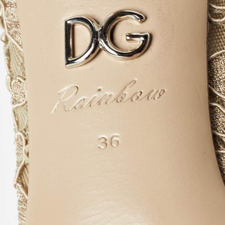 مملوكة مسبقًا Dolce & Gabbana Beige Lace DG Amore Crystal Embellished Pointed Toe Pumps Size 36