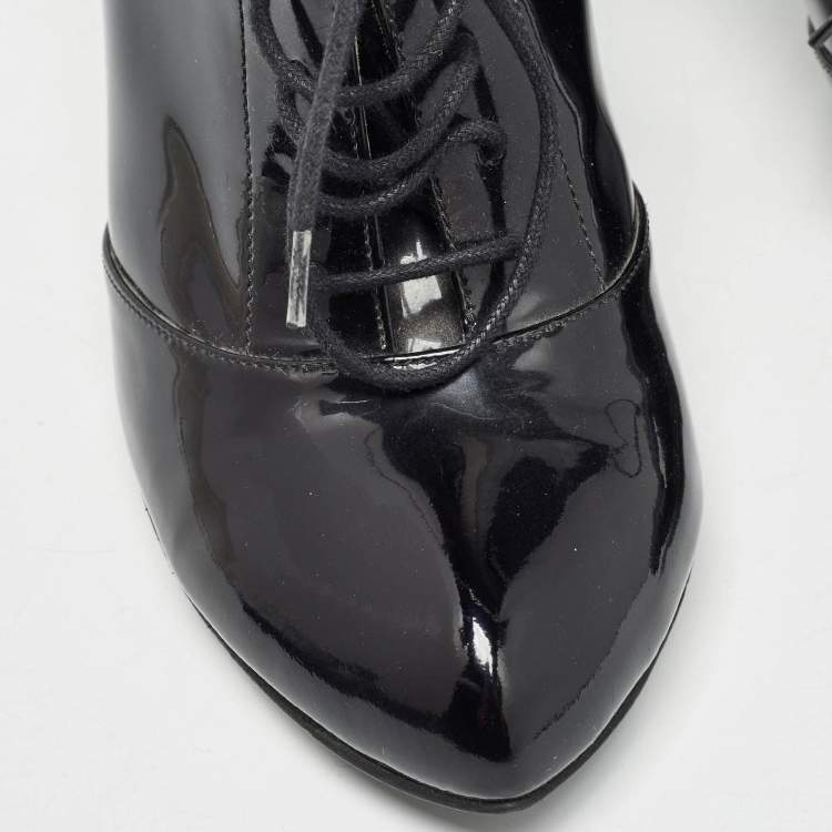 Pre Owned Dolce & Gabbana Black Patent Leather Lace Up Ankle Boots Size 38