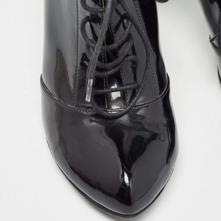 Pre Owned Dolce & Gabbana Black Patent Leather Lace Up Ankle Boots Size 38