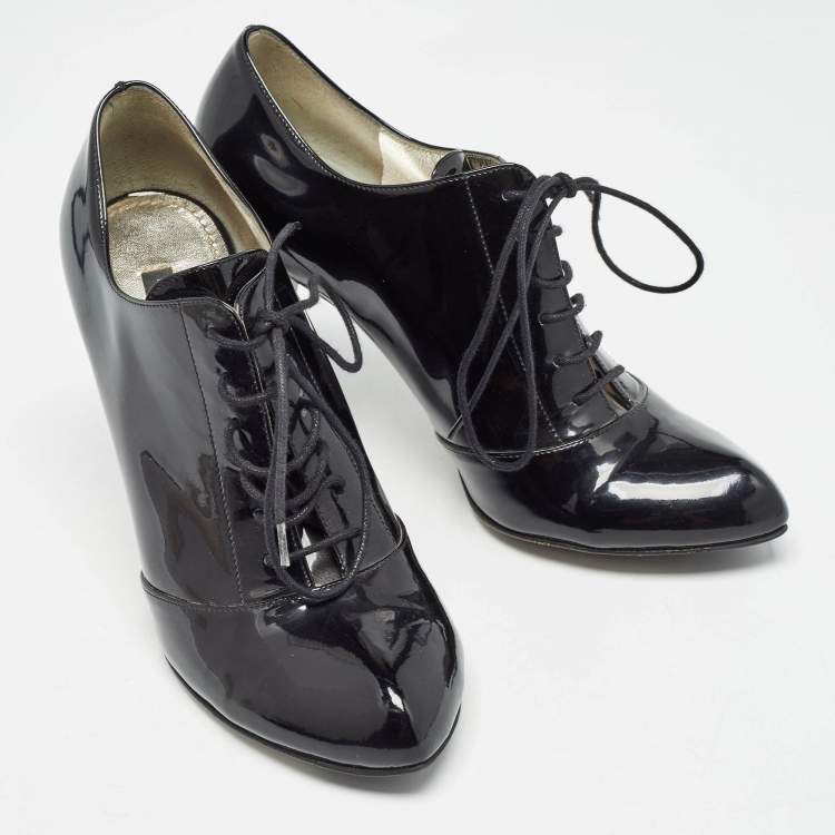 Pre Owned Dolce & Gabbana Black Patent Leather Lace Up Ankle Boots Size 38