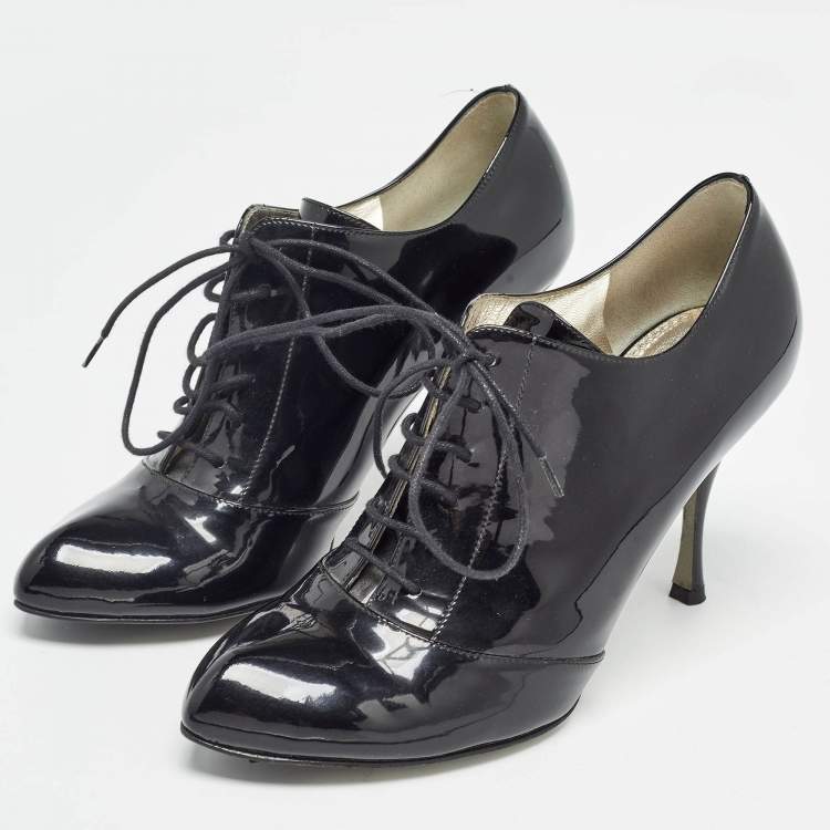 Pre Owned Dolce & Gabbana Black Patent Leather Lace Up Ankle Boots Size 38