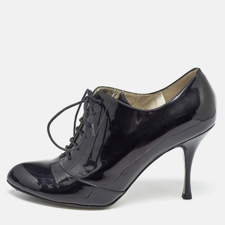 Pre Owned Dolce & Gabbana Black Patent Leather Lace Up Ankle Boots Size 38
