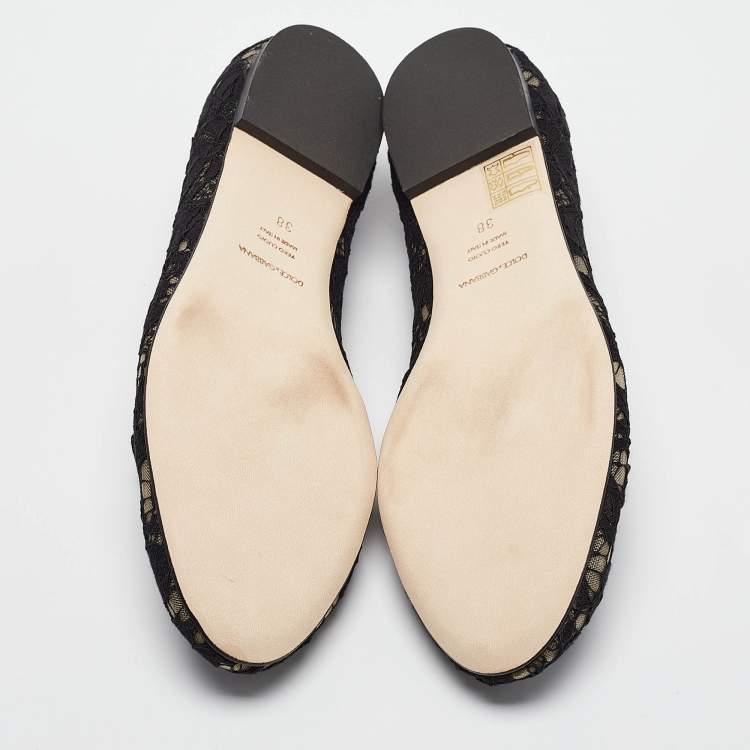 Pre Owned Dolce & Gabbana Black Lace Smoking Slippers Size 38