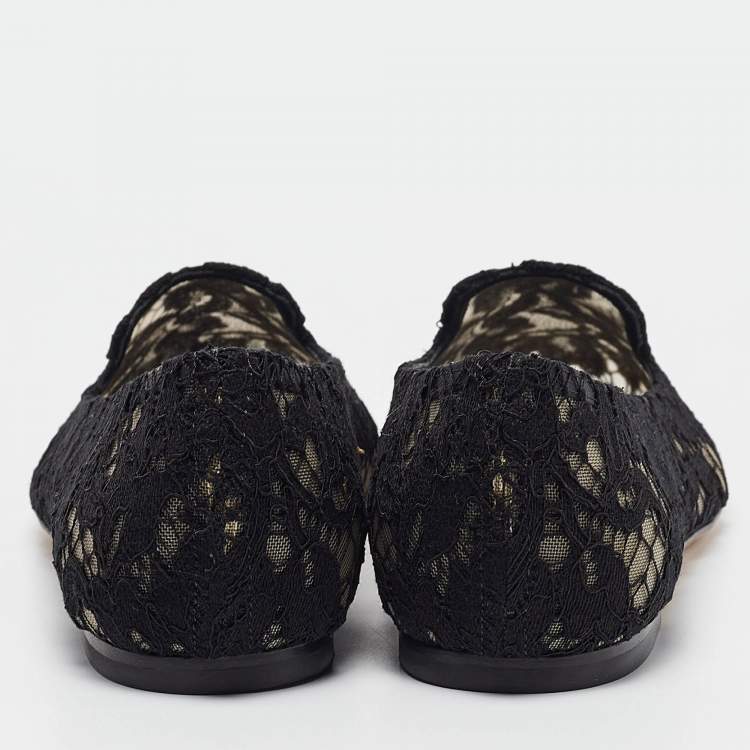 Pre Owned Dolce & Gabbana Black Lace Smoking Slippers Size 38