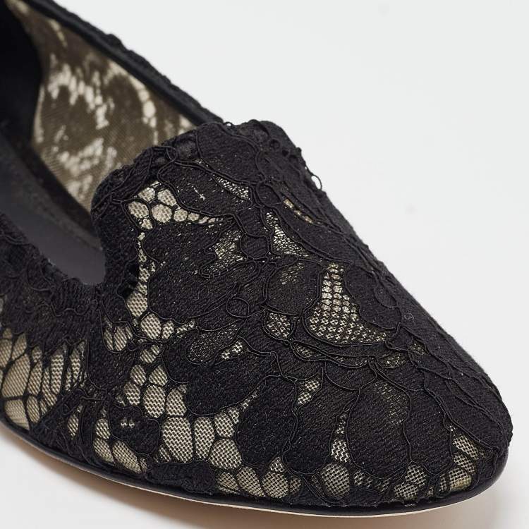 Pre Owned Dolce & Gabbana Black Lace Smoking Slippers Size 38