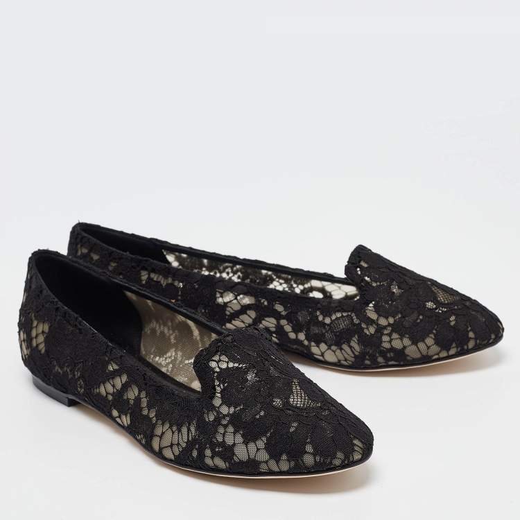 Pre Owned Dolce & Gabbana Black Lace Smoking Slippers Size 38