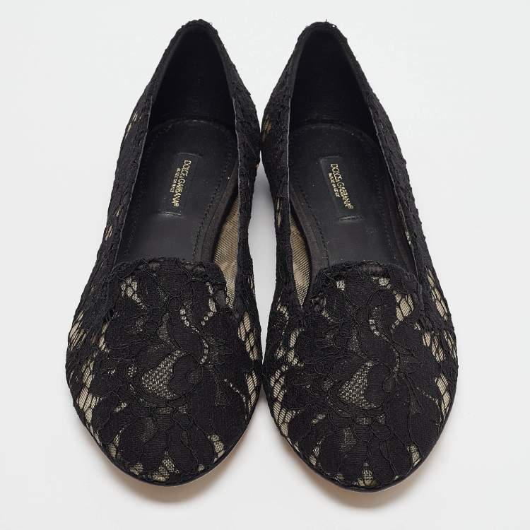 Pre Owned Dolce & Gabbana Black Lace Smoking Slippers Size 38