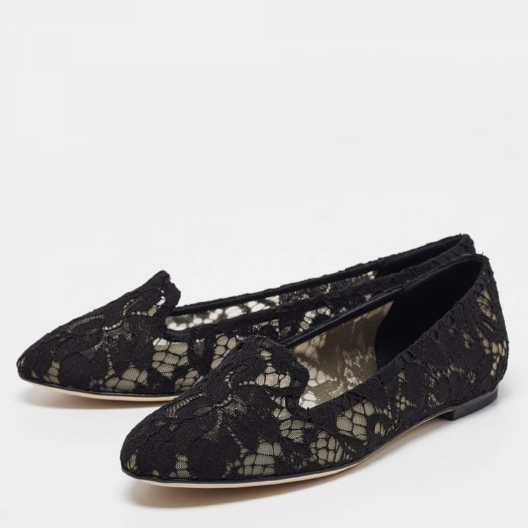 Pre Owned Dolce & Gabbana Black Lace Smoking Slippers Size 38