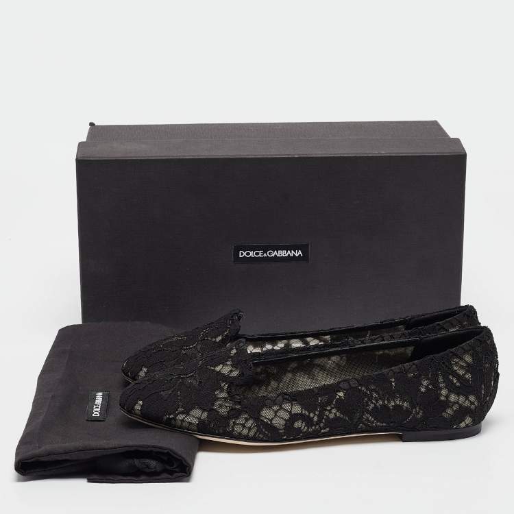 Pre Owned Dolce & Gabbana Black Lace Smoking Slippers Size 38