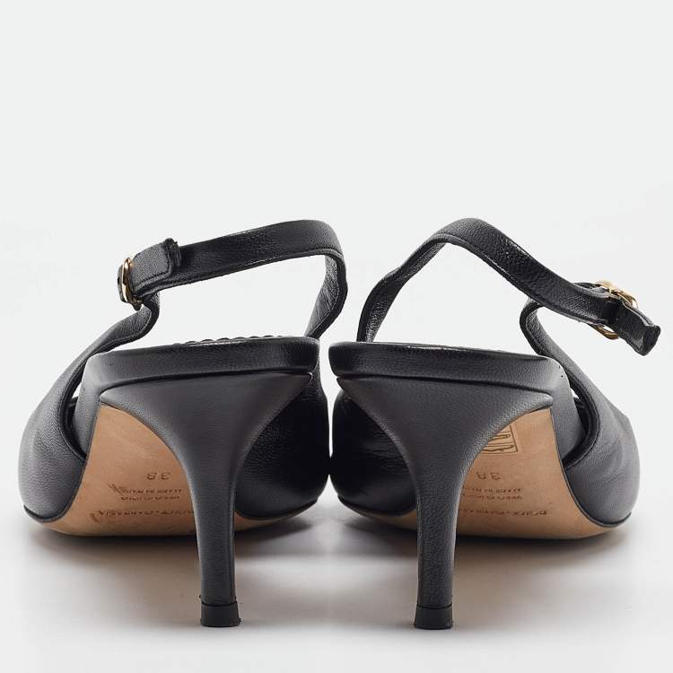 Pre Owned Dolce & Gabbana Black Leather Slingback Pumps Size 38