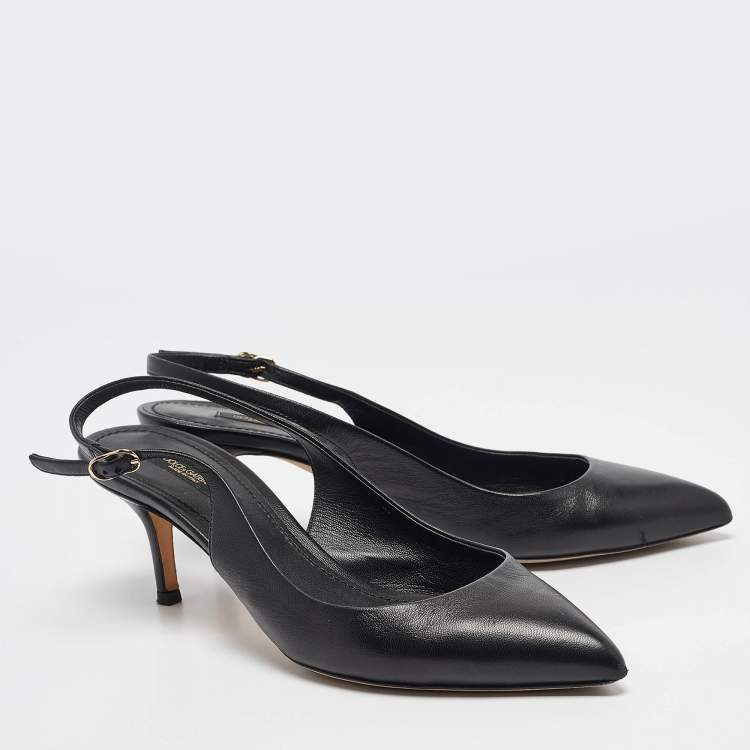 Pre Owned Dolce & Gabbana Black Leather Slingback Pumps Size 38