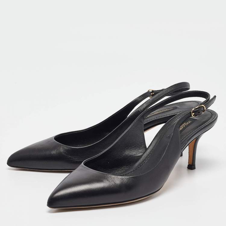 Pre Owned Dolce & Gabbana Black Leather Slingback Pumps Size 38