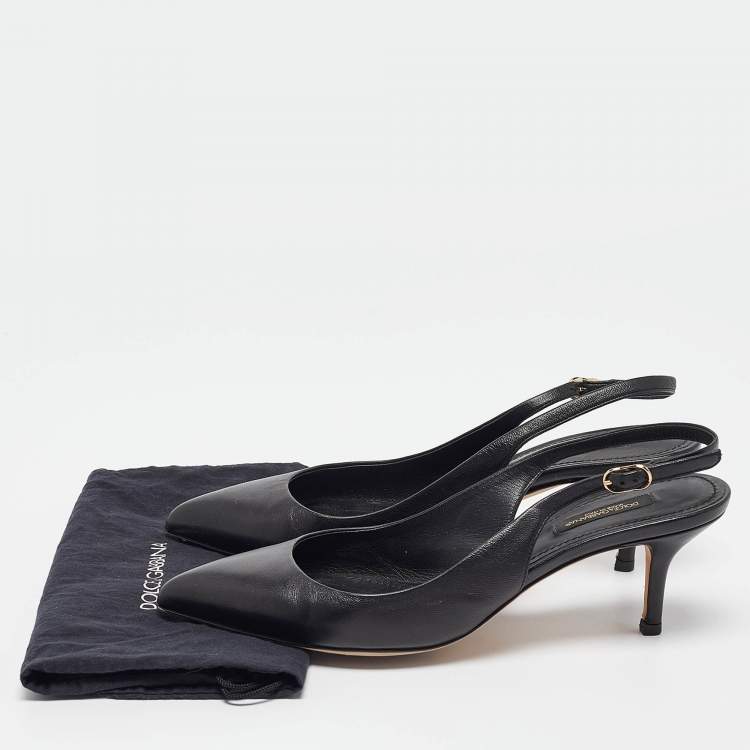 Pre Owned Dolce & Gabbana Black Leather Slingback Pumps Size 38