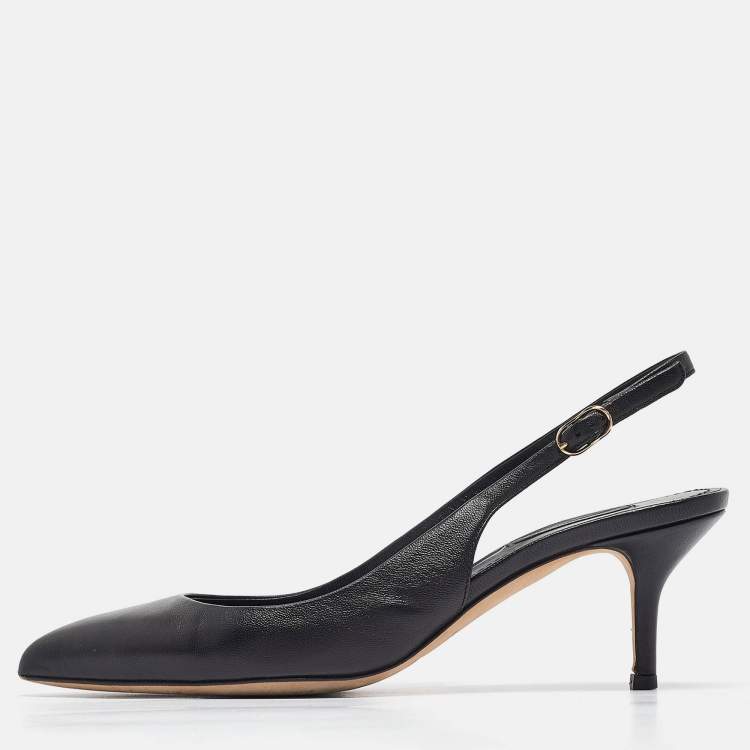 Pre Owned Dolce & Gabbana Black Leather Slingback Pumps Size 38