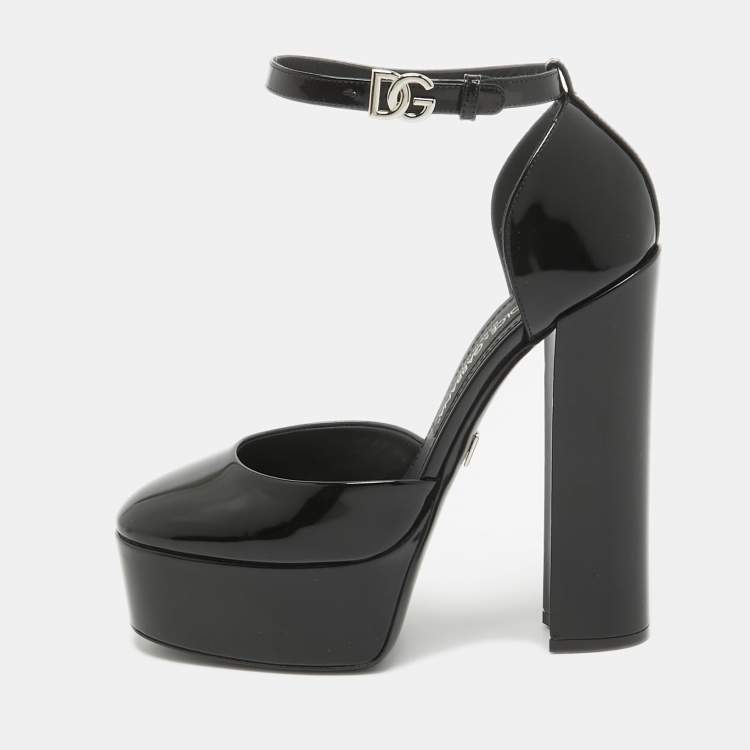 Pre Owned Dolce & Gabbana Black Patent Leather Platform Pumps  Size 37